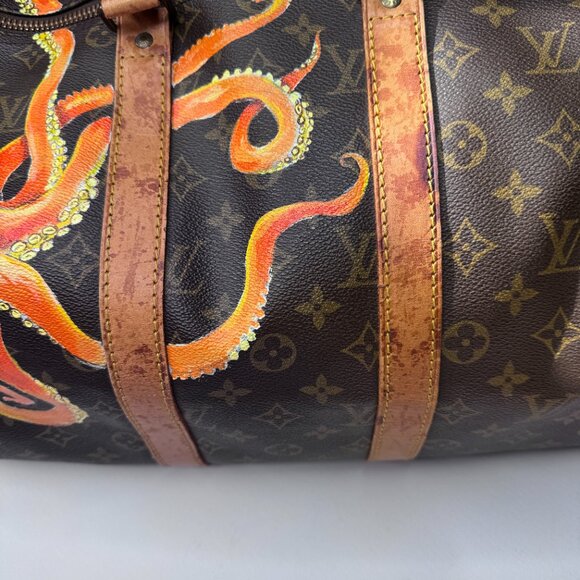Custom Hand Painted Octopus Louis Vuitton VINTAGE Keepall 45 Signature LV Bag - Picture 7 of 16